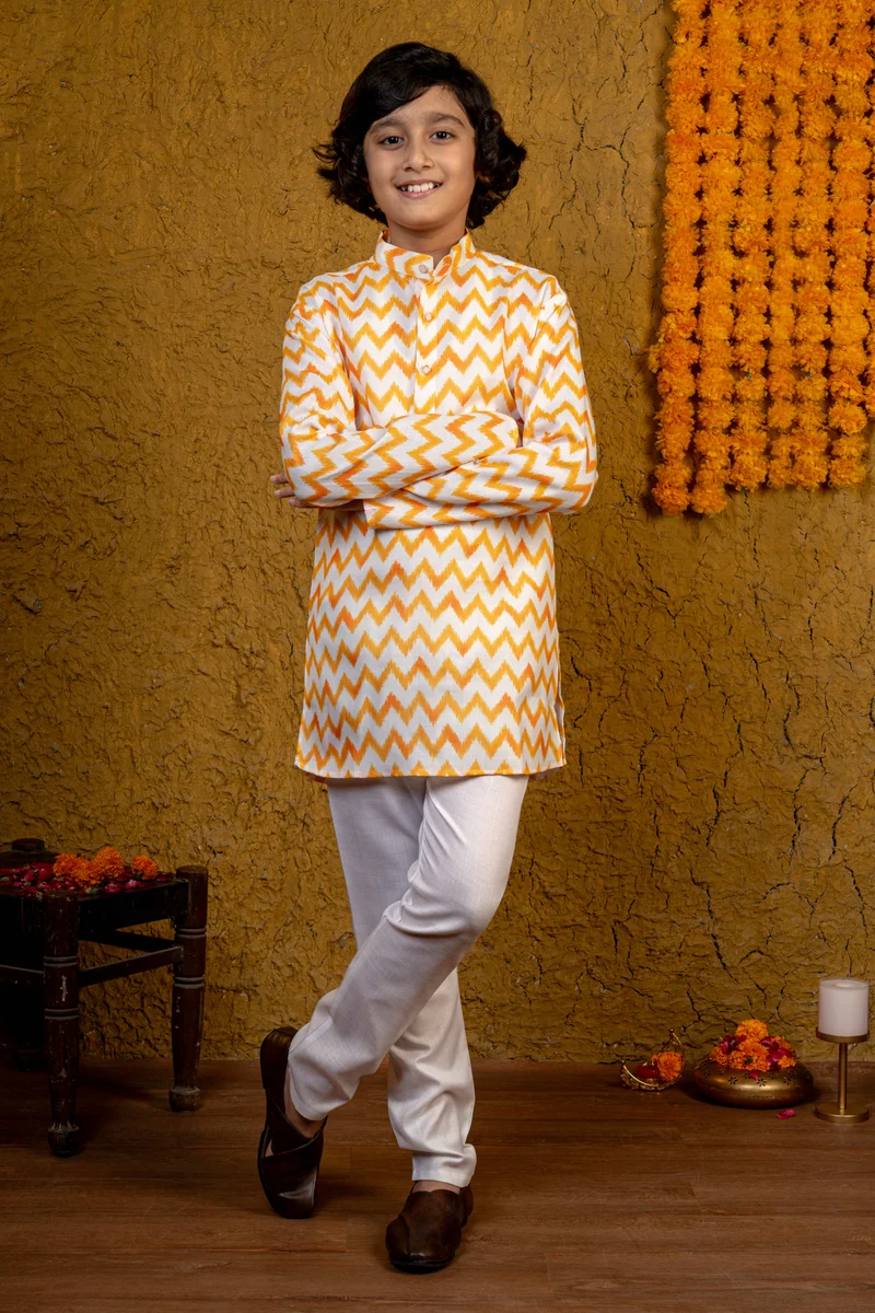 BT DEZINES Boys Cotton Chevron Zigzag Kurta & Pyjama Set